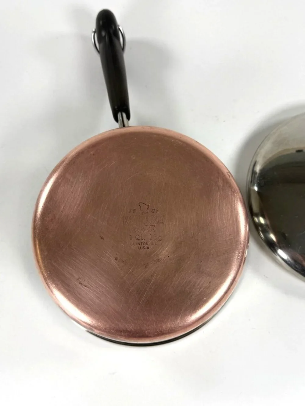 Revere Ware 1 Qt Copper Bottom Saucepan & Lid Clinton IL USA Vintage Stainless S